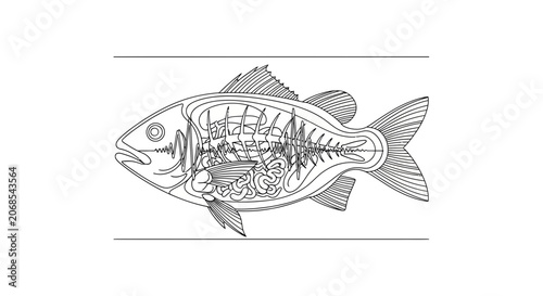 Anatomical Diagram of a Fish Showing Internal Organs and Skeleton