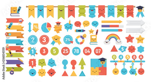 Colorful cute infographic elements with character faces