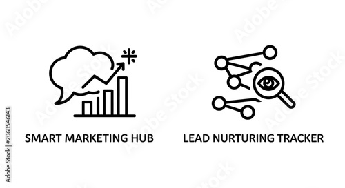 Cuadro en lienzo Smart marketing hub and lead nurturing tracker line art icons with marketing