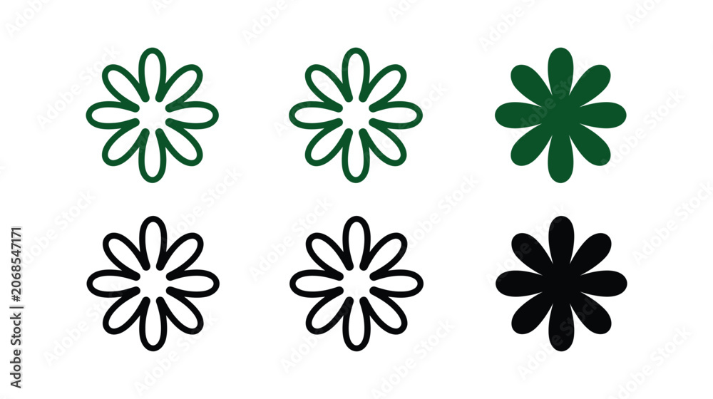 Obraz premium Flower icon set with simple botanical petal shapes, botanical