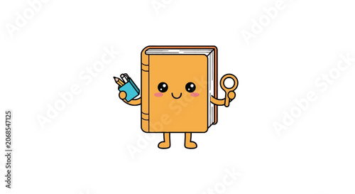 Cute kawaii book character with school supplies