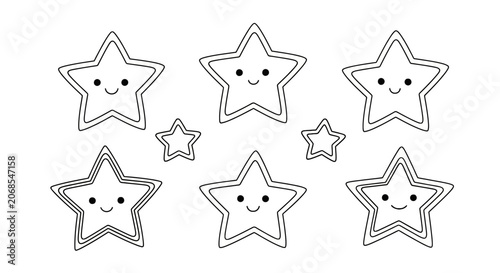 Smiling star line art characters for coloring