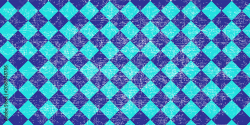 Grunge Turquoise And Navy Diamond Pattern Background With Distressed Checkerboard Texture For Design
