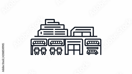 A simple line art illustration of a public transportation bus terminal building