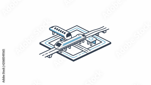 An isometric illustration showing a modern train system on a clean white background