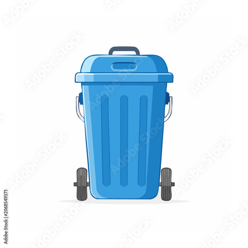 Blue waste bin with wheels and handle