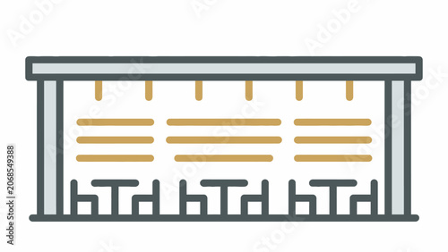 A minimalist vector illustration of a modern outdoor dining pavilion structure