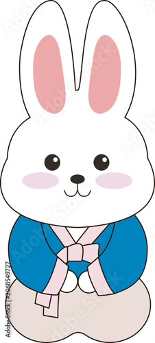 Cute Korean Rabbit Characters Wearing Traditional Hanbok Costume 