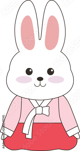 Cute Korean Rabbit Characters Wearing Traditional Hanbok Costume 