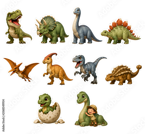 Cute Dinosaur Sticker Collection With Explorer Child PNG