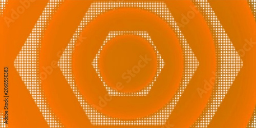 Abstract Orange Hexagon Pattern With Retro Dotted LED Texture And Geometric Rings