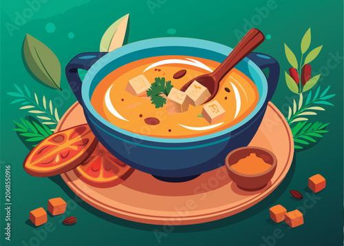 Creamy soup with cubes. a delight.