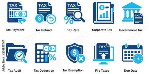 Tableau sur toile Taxation and Revenue Accounting Solid Icon Set