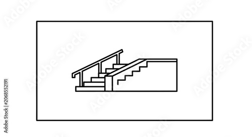 Outdoor Staircase with Handrail - Simple Line Art Illustration