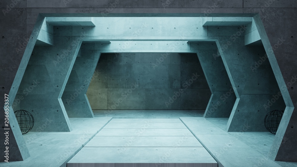 Fototapeta premium Futuristic corridor concrete tunnel light