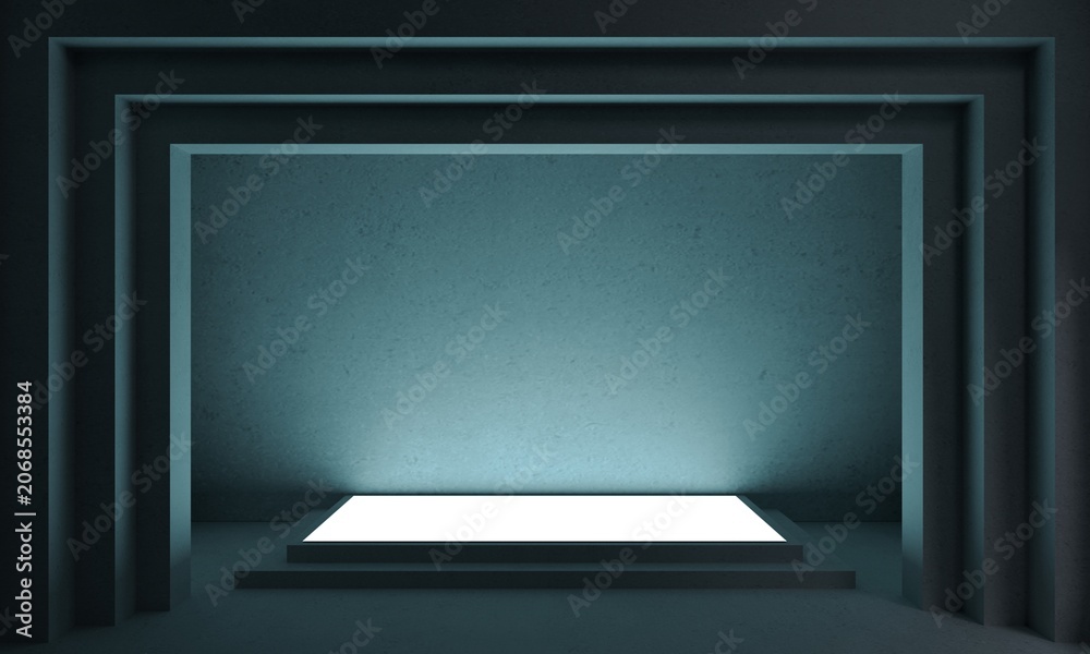 Fototapeta premium Glowing Podium in a Bunker Concept Architecture