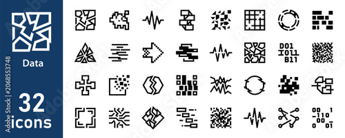 Schilderij op canvas Data and Digital Fragmentation Line Icons Set