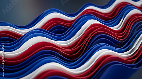 Abstract waves of red white and blue fabric layers background with abstract