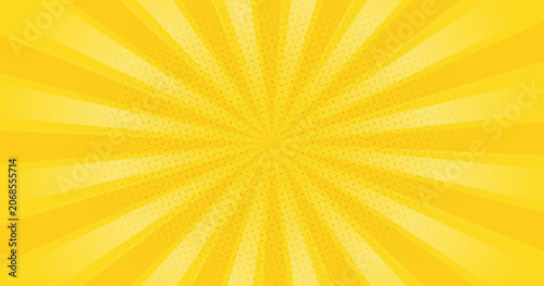 Yellow Comic Sunburst Background with Retro Pop Art Radial Rays Design