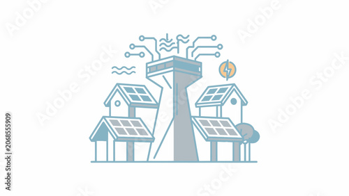 Slika na platnu A minimalist illustration of a smart city powered by renewable energy sources