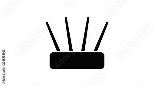 Simple black wifi router icon with four antennas isolated on white background.