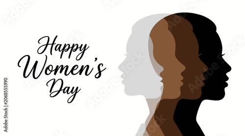 Silhouettes of three women with different skin tones celebrating diversity for Women's Day.