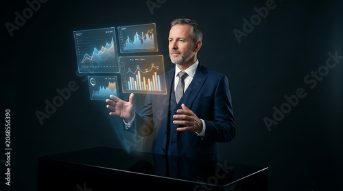 Business executive speaking at a corporate event indoors.