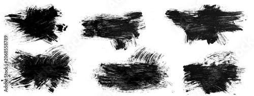 Tableau sur toile Collection of diverse black paint brush strokes and splatters on white backgroun