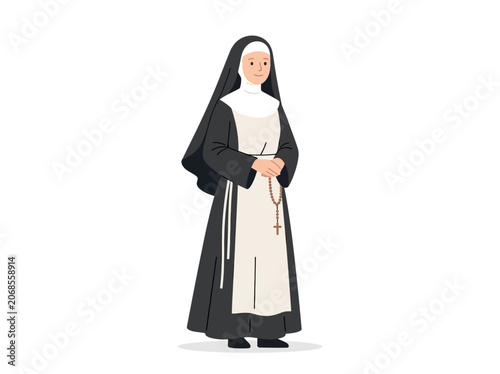 Illustration of a Nun Holding a Rosary