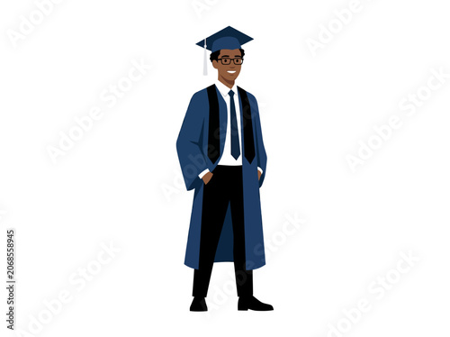 Black Male Graduate in Blue Academic Gown