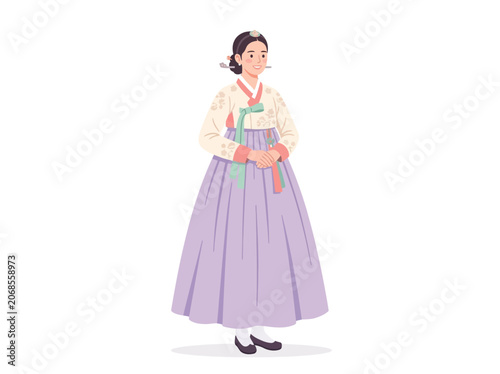 Elegant woman wearing traditional Korean Hanbok