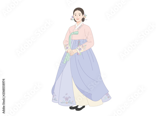 Elegant Woman Wearing Traditional Korean Hanbok