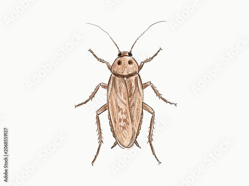Brown cockroach hand-drawn sketch illustration