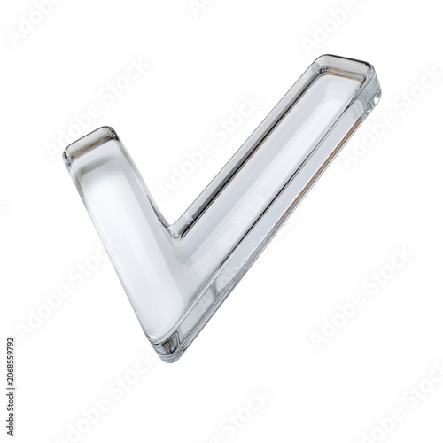 Transparent glass check mark icon isolated on a transparent background representing approval, verification and successful completion.