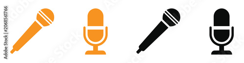 Microphone icons in orange and black on white background vector illustration .