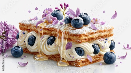 Luxurious Mille Feuille with Blueberries and Cream