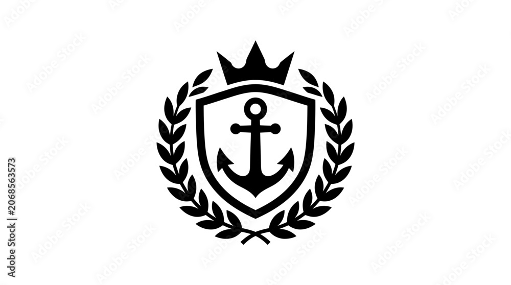 Obraz premium Nautical Anchor Crest Emblem with Laurel Wreath and Crown