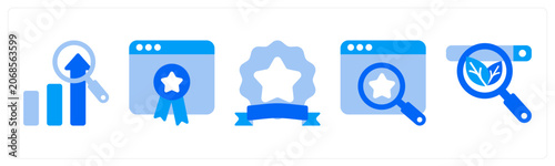A set of 5 monochrome icons as website traffic, backlink, link building