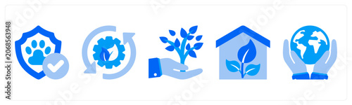 A set of 5 monochrome icons as water conservation, eco power, green energy