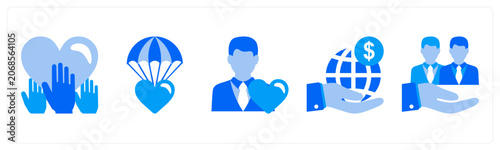 Cuadro en lienzo A set of 5 monochrome icons as fundraising, give back, solidarity