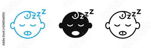 Tableau sur toile Sleeping baby face with musical notes and zzz vector flat design