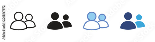 Two person avatar icon set, Community and teamwork symbols, User management vector icons, Group profile signs, People collaboration vector icons