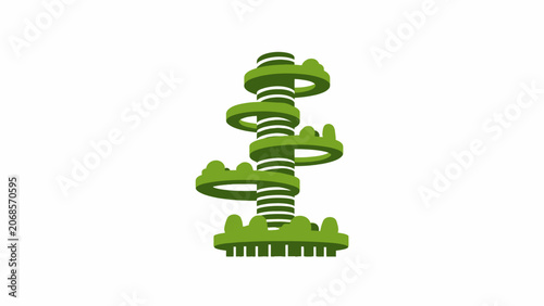 Obraz na płótnie A stylized green tower with circular platforms isolated on a white background