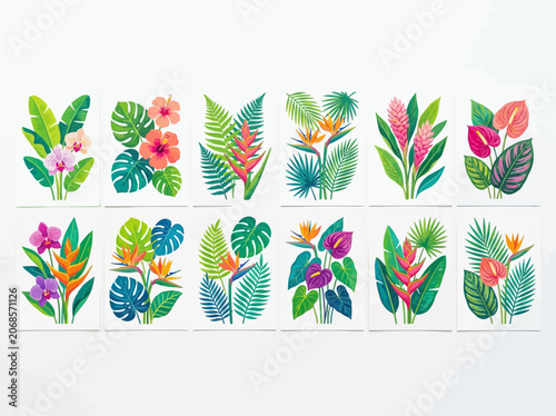 Tropical leaves and flowers.