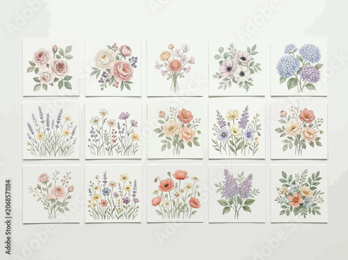 Variety of Flower Illustrations.