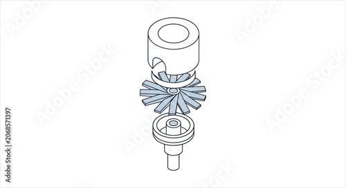 Fotografie Exploded View of Mechanical Turbine Component Assembly.