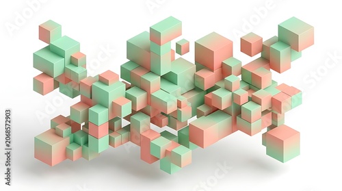 3D colorful cubes cluster on white background
