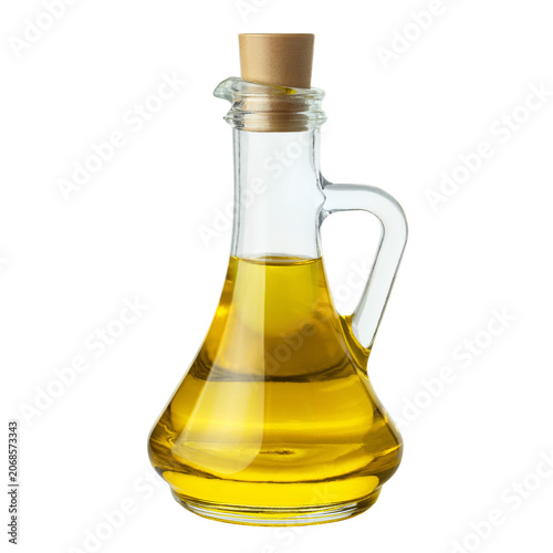 фотографія Glass bottle with olive oil, isolated on cutout transparent background