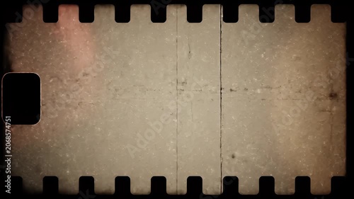 A vintage film negative displays a distressed, aged texture with a rectangular frame and sprocket holes, evoking a sense of nostalgia and historical photography.