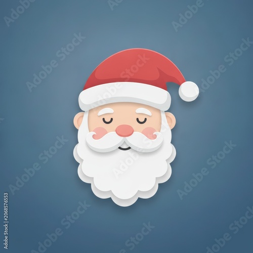 Cute Santa Claus face illustration with closed eyes on blue background